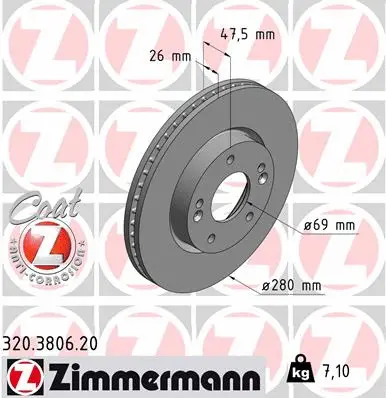 Disque de frein ZIMMERMANN 320.3806.20