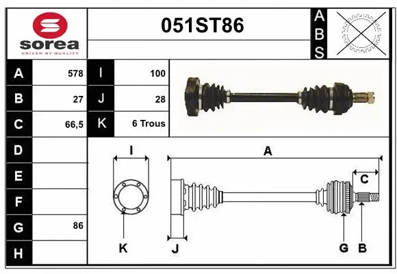 Arbre de transmission STARTCAR 051ST86