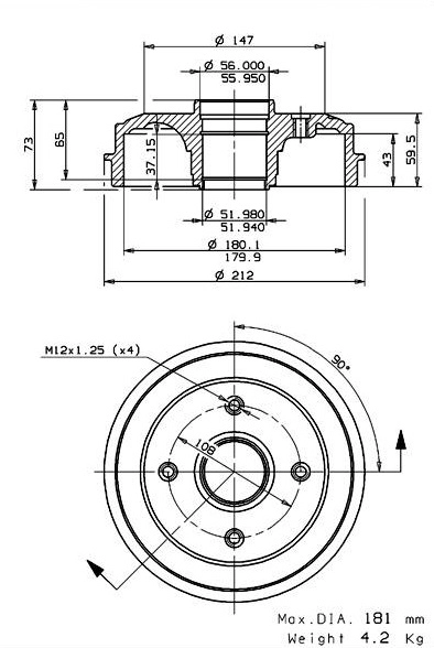 Tambour de frein VILLAR 627.0041