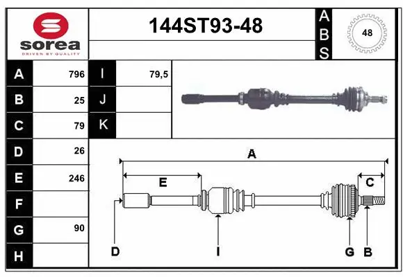 Arbre de transmission STARTCAR 144ST93-48