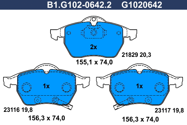 Kit de plaquettes de frein, frein à disque GALFER B1.G102-0642.2