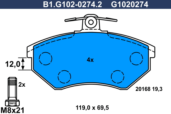 Kit de plaquettes de frein, frein à disque GALFER B1.G102-0274.2