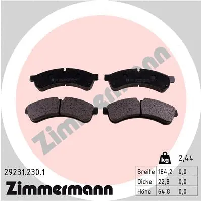 Kit de plaquettes de frein, frein à disque ZIMMERMANN 29231.230.1