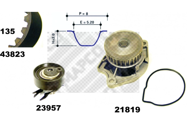 Pompe à eau + kit de courroie crantée MAPCO 41823/1