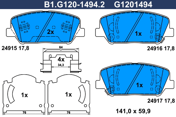 Kit de plaquettes de frein, frein à disque GALFER B1.G120-1494.2