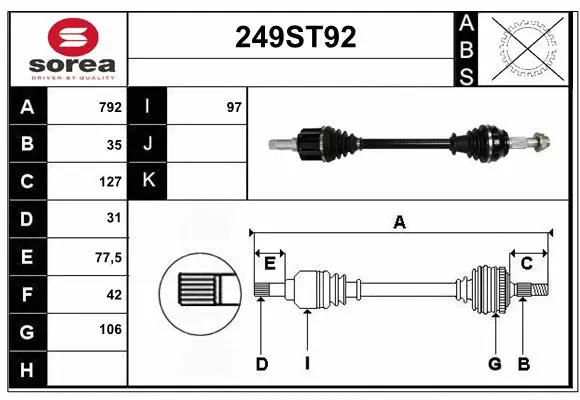 Arbre de transmission STARTCAR 249ST92