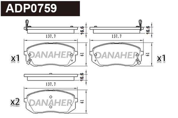 Kit de plaquettes de frein, frein à disque DANAHER ADP0759