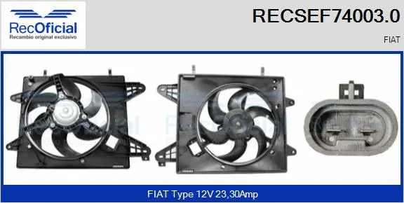 Moteur électrique, ventilateur pour radiateurs RECOFICIAL RECSEF74003.0