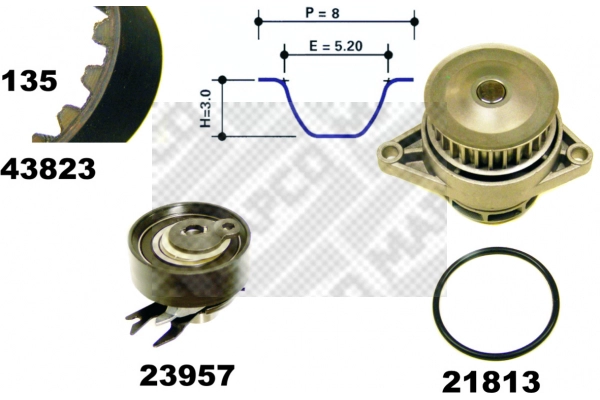 Pompe à eau + kit de courroie crantée MAPCO 41823