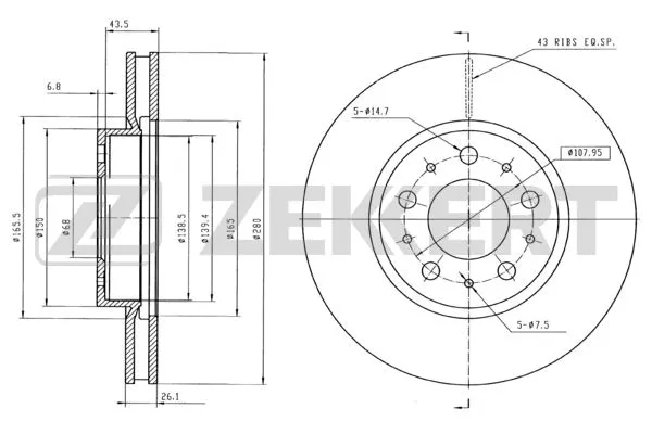 Disque de frein ZEKKERT BS-5123B