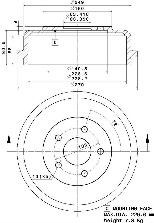 Tambour de frein VILLAR 627.0306