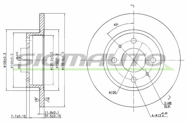 Disque de frein SIGMAUTO DBA133S