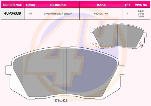 Kit de plaquettes de frein, frein à disque 4u 4UP04039