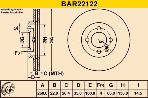 Disque de frein BARUM BAR22122