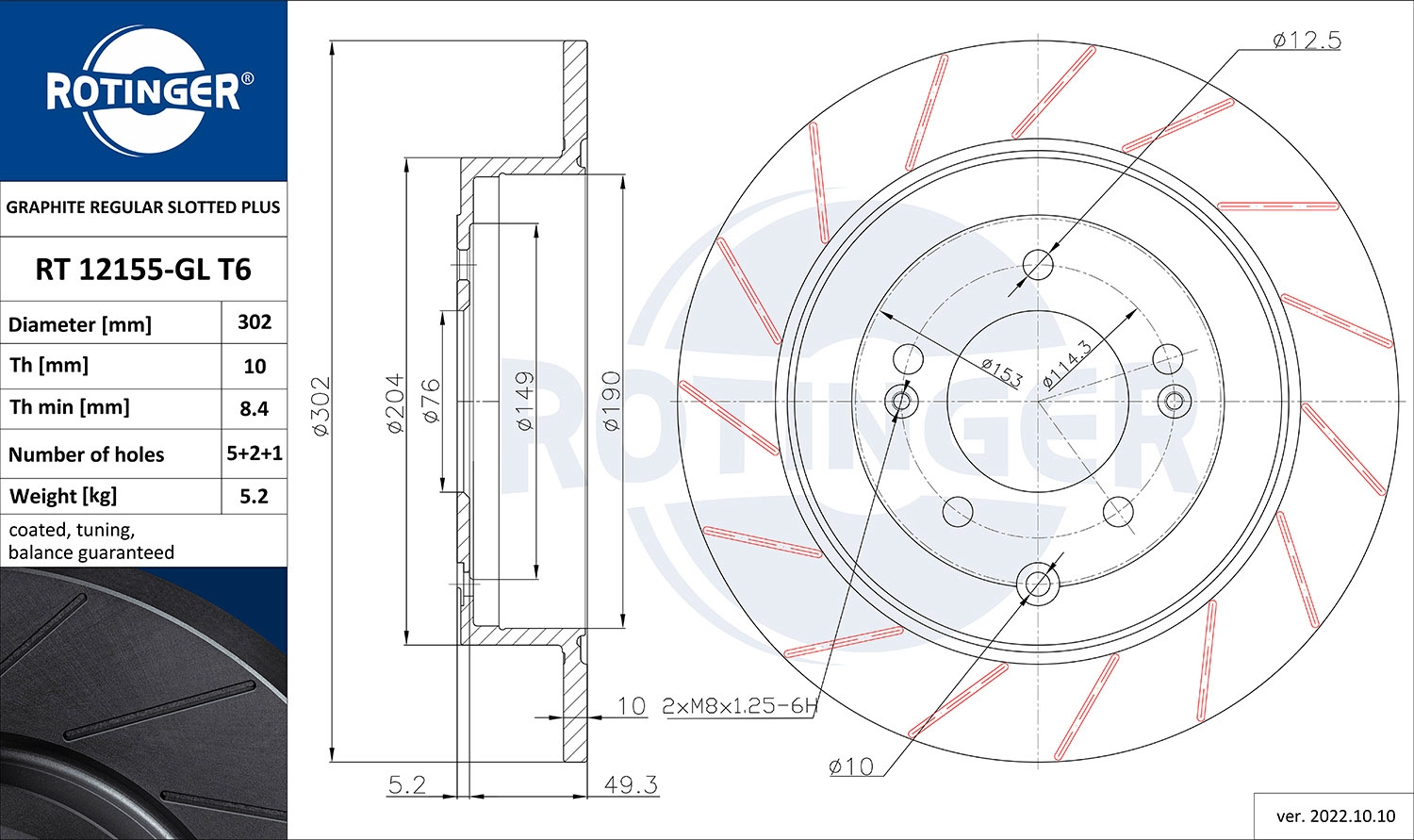 Disque de frein ROTINGER RT 12155-GL T6
