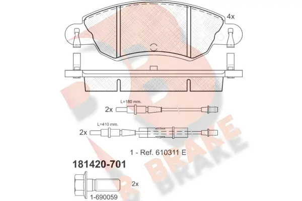 Kit de plaquettes de frein, frein à disque R BRAKE RB1420-701