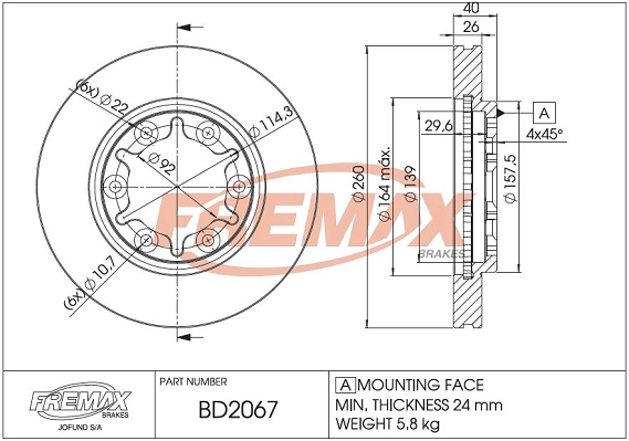 Disque de frein FREMAX BD-2067