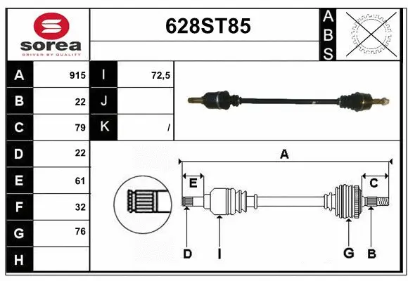 Arbre de transmission STARTCAR 628ST85