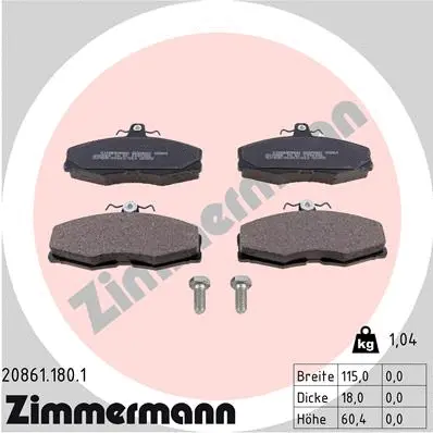 Kit de plaquettes de frein, frein à disque ZIMMERMANN 20861.180.1
