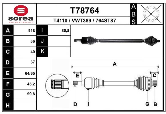 Arbre de transmission EAI T78764