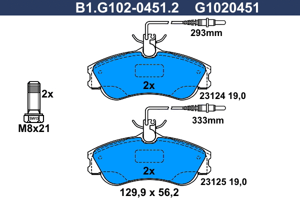 Kit de plaquettes de frein, frein à disque GALFER B1.G102-0451.2