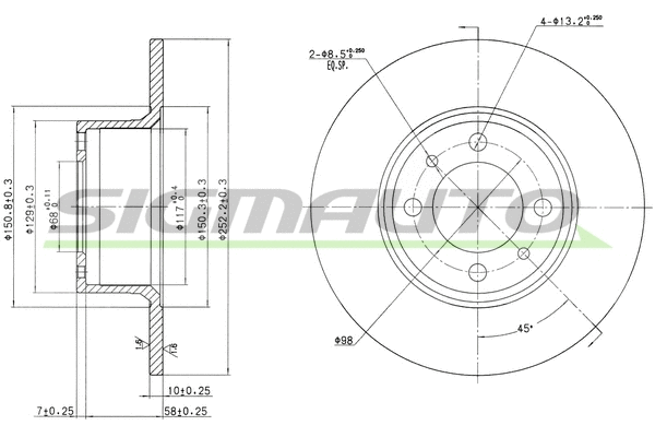 Disque de frein SIGMAUTO DBA035S