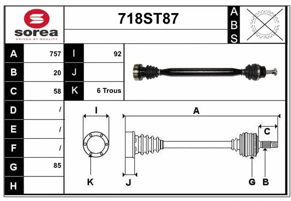 Arbre de transmission STARTCAR 718ST87