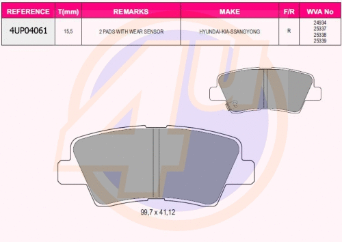 Kit de plaquettes de frein, frein à disque 4u 4UP04061