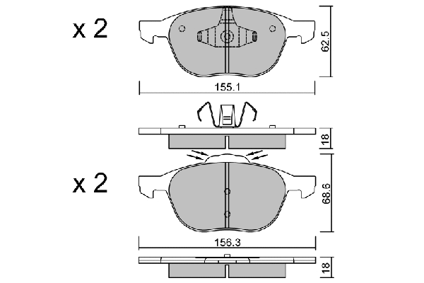 Kit de plaquettes de frein, frein à disque AISIN BPFO-1016