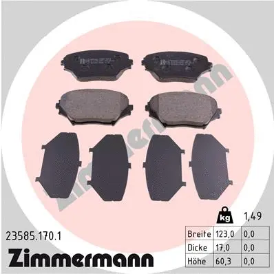 Kit de plaquettes de frein, frein à disque ZIMMERMANN 23585.170.1