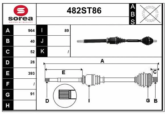 Arbre de transmission STARTCAR 482ST86