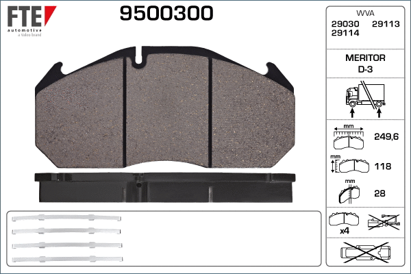 Kit de plaquettes de frein, frein à disque FTE 9500300