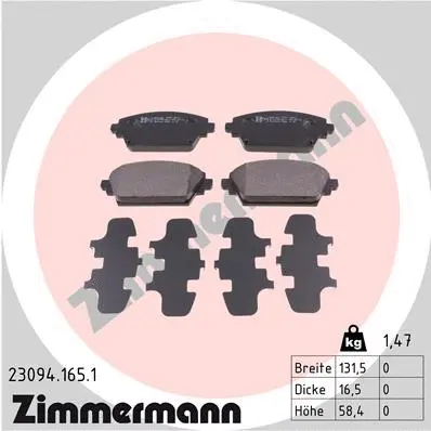 Kit de plaquettes de frein, frein à disque ZIMMERMANN 23094.165.1