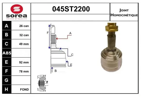 Jeu de joints, arbre de transmission STARTCAR 045ST2200