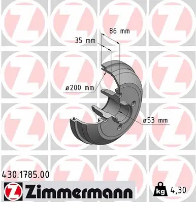 Tambour de frein ZIMMERMANN 430.1785.00
