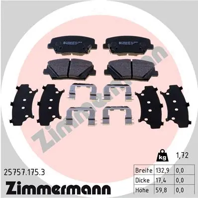 Kit de plaquettes de frein, frein à disque ZIMMERMANN 25757.175.3