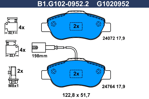Kit de plaquettes de frein, frein à disque GALFER B1.G102-0952.2