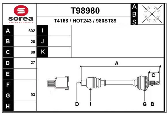 Arbre de transmission EAI T98980