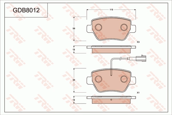 Kit de plaquettes de frein, frein à disque TRW GDB8012DTE