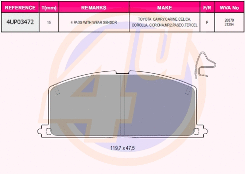 Kit de plaquettes de frein, frein à disque 4u 4UP03472