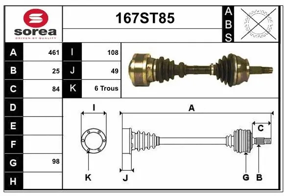 Arbre de transmission STARTCAR 167ST85