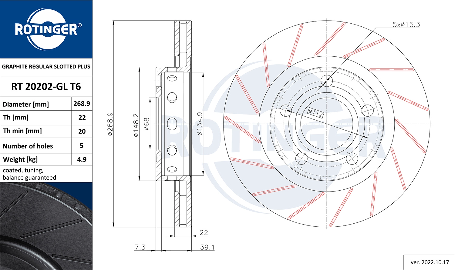 Disque de frein ROTINGER RT 20202-GL T6