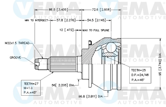 Jeu de joints, arbre de transmission VEMA 18561