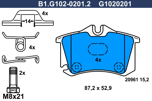 Kit de plaquettes de frein, frein à disque GALFER B1.G102-0201.2