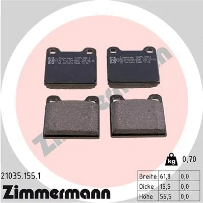 Kit de plaquettes de frein, frein à disque ZIMMERMANN 21035.155.1