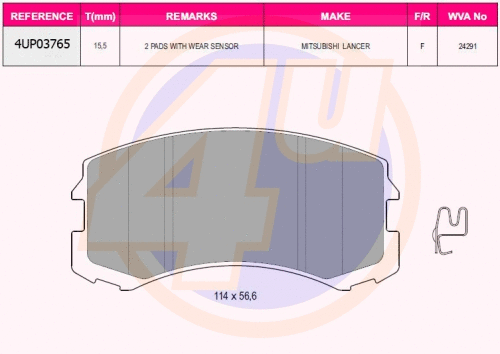 Kit de plaquettes de frein, frein à disque 4u 4UP03765