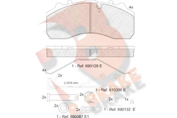 Kit de plaquettes de frein, frein à disque R BRAKE RB1194-117