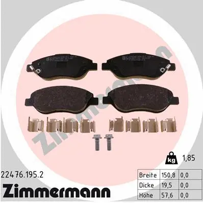 Kit de plaquettes de frein, frein à disque ZIMMERMANN 22476.195.2