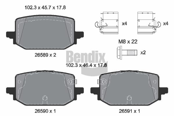 Kit de plaquettes de frein, frein à disque BENDIX Braking BPD2526