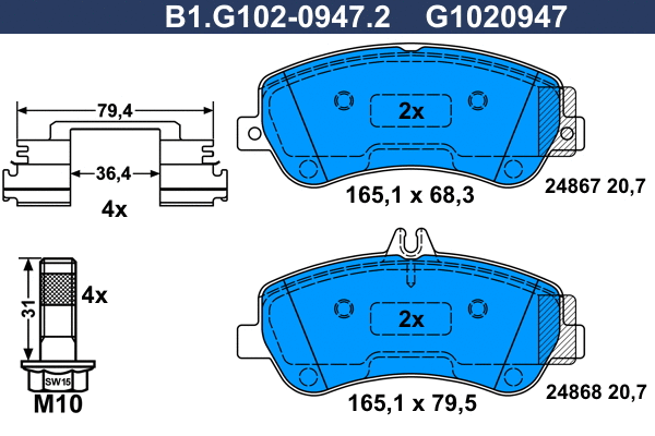 Kit de plaquettes de frein, frein à disque GALFER B1.G102-0947.2